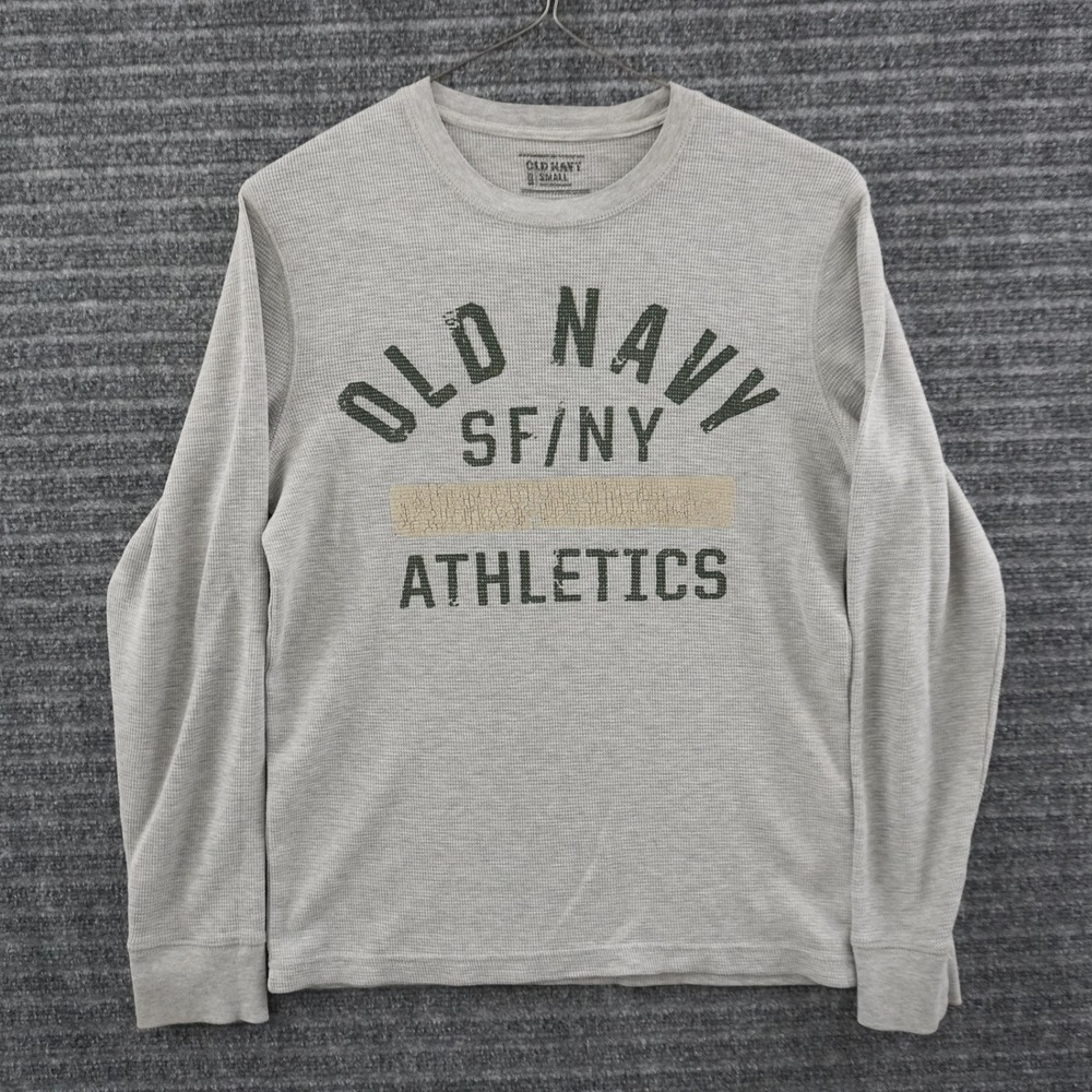 Y2K Old Navy Thermal Shirt Mens Small Gray Athletics Graphic Waffle Knit